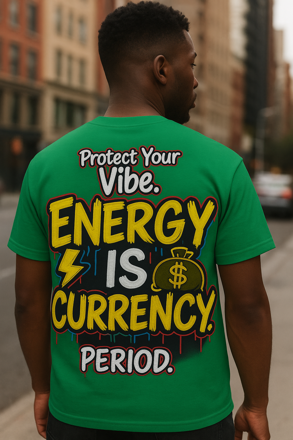 Energy Is Currency Graphic Tee – Protect Your Vibe Streetwear T-Shirt | ImaginationsPD.com