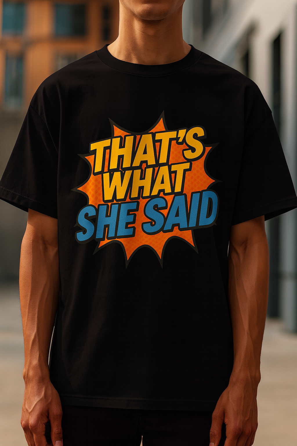 Funny Graphic T-Shirt – “That’s What She Said” Shirt | Black, Red & White Comic Style Tee for Men & Women
