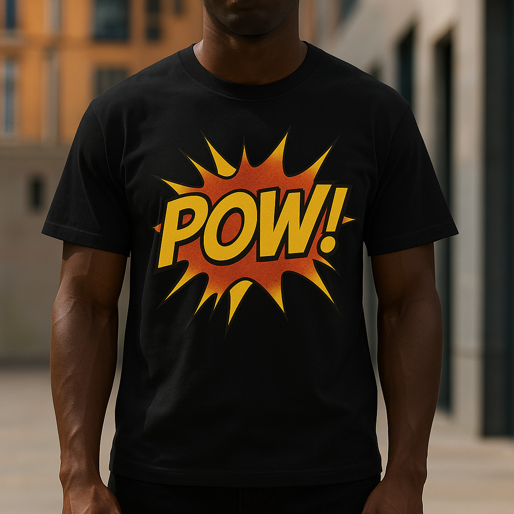 Comic Book “POW!” Graphic T-Shirt – Funny Pop Art Tee in Black & White | Unisex Superhero Style Shirt