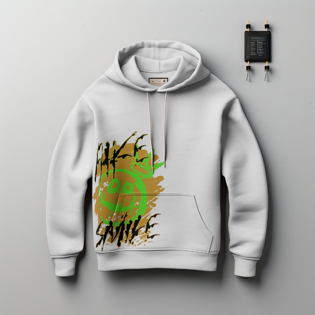😷 Fake Smile Hoodie (Green & Gold Edition) – Grunge Streetwear with Edge