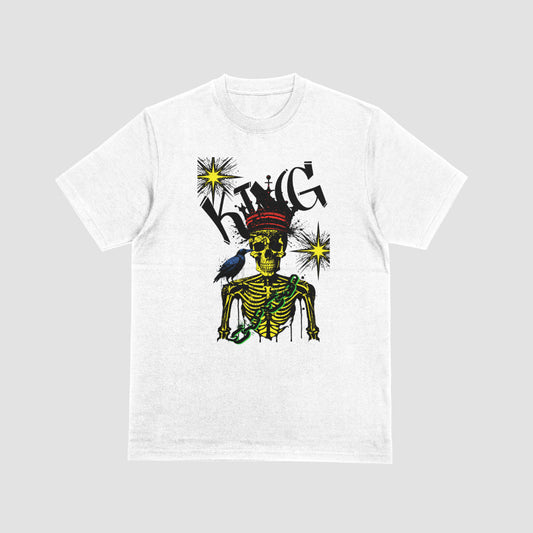 Skeleton King Custom Graphic Tee  White