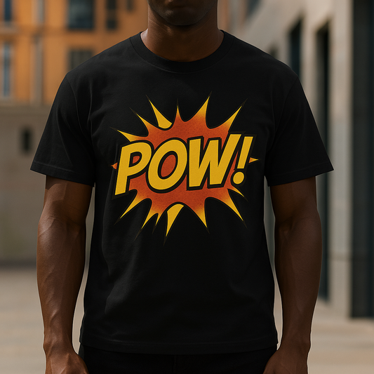 Comic Book “POW!” Graphic T-Shirt – Funny Pop Art Tee in Black & White | Unisex Superhero Style Shirt